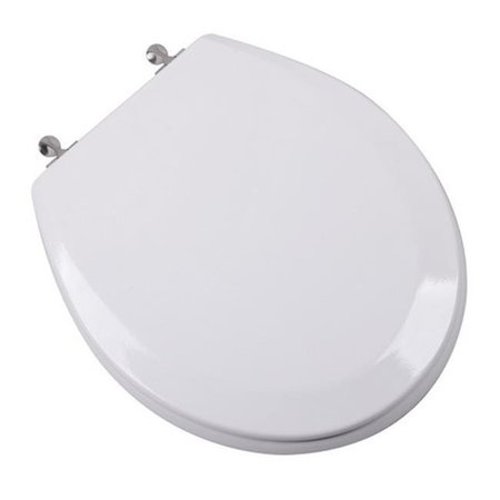 PLUMBING TECHNOLOGIES Plumbing Technologies 1F1R6-00BN Premium Molded Round Front Wood Toilet Seat with Brushed Nickel Metal Hinges; White 1F1R6-00BN